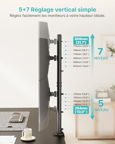 Support double écran 13-34 pouces bras de moniteur vertical réglable VESA - 4