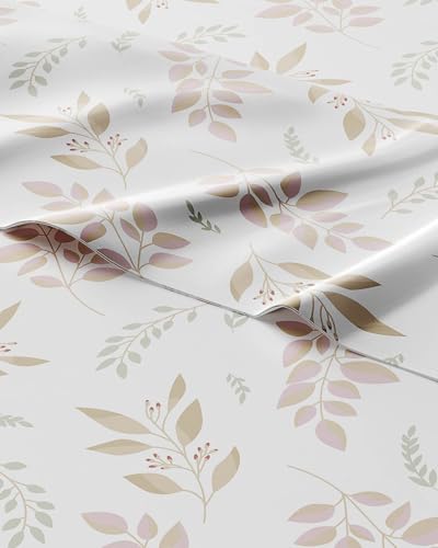 Image of Kids Twin Size Leaves Bed Sheets - 3 Piece Kids Leaves Sheet Set | Leaves Themed Bedding, Ultra-Soft, Cute & Cozy, Breathable & Machine Washable, Kids Bed Set for Boys, Girls, Teens & Toddlers