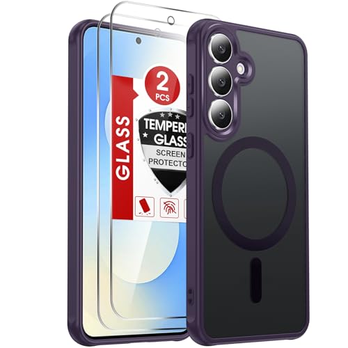 LeYi for Samsung Galaxy S25-FE Case: [𝗡𝗼𝘁 𝗳𝗶𝘁 𝗦𝟮𝟓 𝟱𝗚] with Screen Protector, Wireless Charging Matte Translucent Soft-Touch & Military-Grade Shockproof Funda para S25FE, Purple