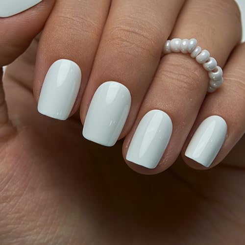 CurvLife Short Square Press On Nails, Pure Gloss White, Soft Gel