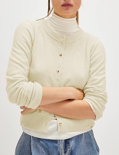 LTSCNRM Women's Lightweight Ribbed Soft Knit Round Neck Cardigan Sweater Classic Open Front Jacket with Buttons Casual(Apricot-M) — view 4