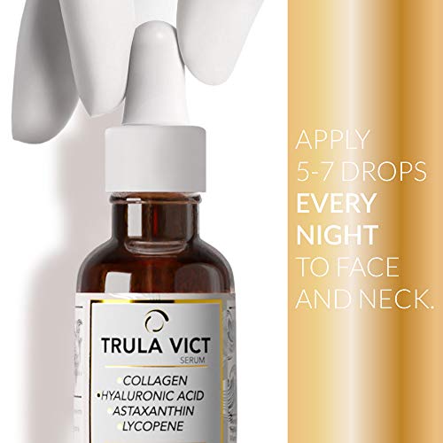 Trula Vict Facial And Neck Organic Serum, Collagen, Hyaluronic Acid, Astaxanthin, Lycopene, Vitamin C And E, Antioxidant, Powerful Moisturizer, Anti Wrinkles, Anti-Aging, Non-Chemical For Her & Him #TOP2