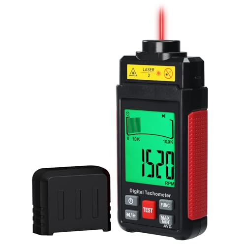 Digital Laser Tachometer High-Precision Non-Contact RPM Tachometer 10-99,999RPM Handheld Professional RPM Tester with Reflection Tape, MAX/MIN/AVG, Photoelectric Sensing, Large LCD Backlight Data Hold