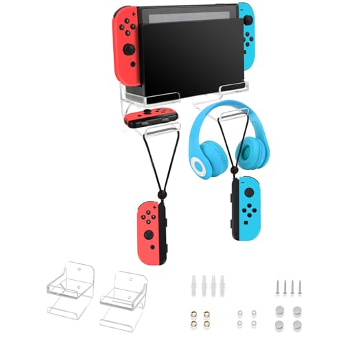 Playexen Wandhalterung für Handheld-Spielkonsole OLED Transparentes Acryl Halterung mit 4 Joy-Con Haken Platzsparende & Schnelle Wärmeableitung Wandaufhängerhaken mit Schraubensatz für Wohnzimmer
