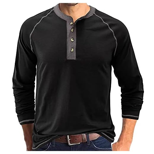 FREDRM Masculino Camisas Henley Raglan Manga Longa Casual Slim Fit Leve Camisetas Da Moda (Preto, G)