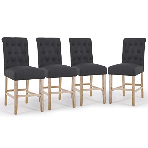 Dagonhil 24 Inches Counter Height Bar Stools Set Of 4, French Country Upholstered Bar Chairs With Backs And Unfinished Wood Legs, Charcoal #TOP11