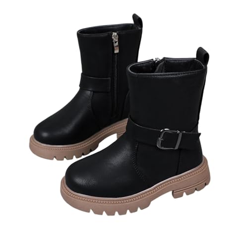 Girls Combat Boots Waterproof Side Zipper Ankle Booties Fashion Anti Slip Low Heel Shoes Comfy Outdoor Hiking Boots