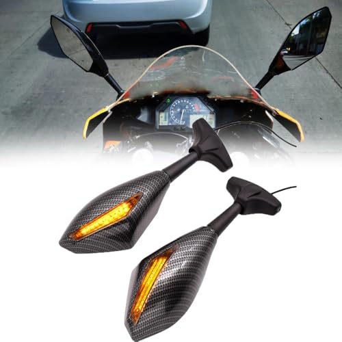 Motorradspiegel aus Kohlefaser mit Blinkern für Triumph Daytona 675 675R 600 650 TT600 Trophy 1200 (Kohlefaserfarbe)