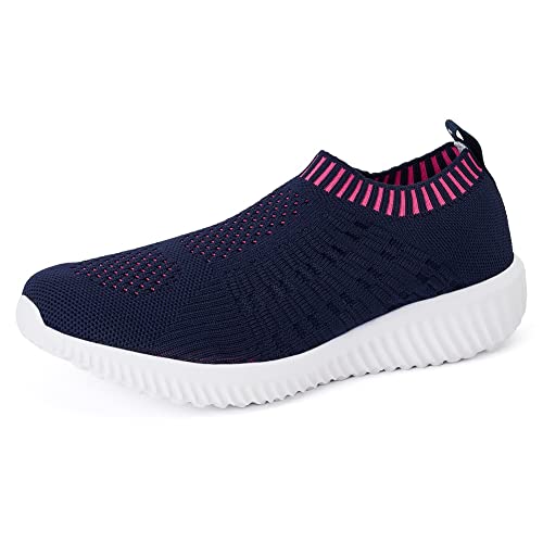 TIOSEBON Women's Casual Walking Shoes Slip-on Breathable Lightweight Mesh Work Sneakers 6.5 US New Navy