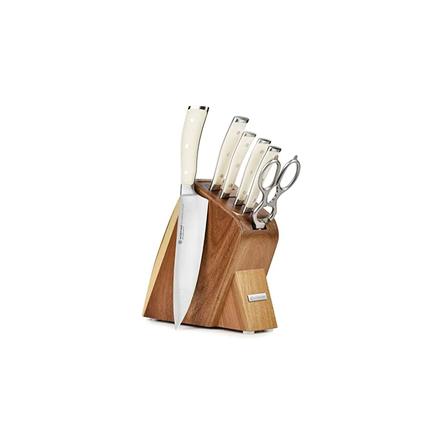 Wusthof Classic Ikon Creme 7 Piece Slim Knife Block Set (Acacia Block)