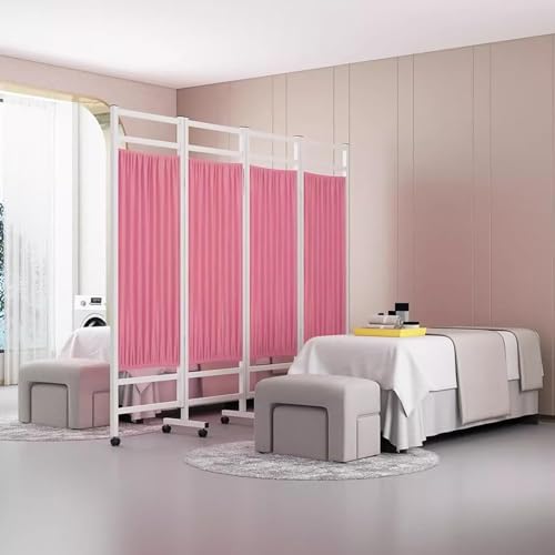 Séparateur de pièce pliable bleu à 4 panneaux avec roues pour salon - 7