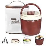 Recipiente térmico para comida de 1200 ml, de acero inoxidable, doble pared, aislante, con tapa con cuchara, recipiente para calentar alimentos, a prueba de fugas, multifuncional para exterior/oficina