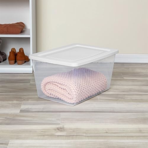 Image of Sterilite Clear Storage Box Stackable Tote, 58 Quart, 32-Pack | Clear Plastic Container with Secure Snapping Lids for Home and Office Organization, White