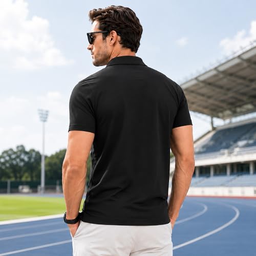 Polo Shirts for Men: Quick Dry Moisture Wicking High Elasticity Convenient Slim Fit Polo Runs Small Black - image 2