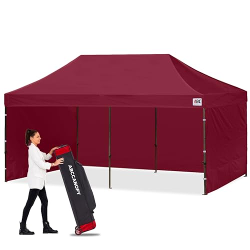 Image of ABCCANOPY Heavy Duty Easy Pop up Canopy Tent with Sidewalls 10x20, Burgundy