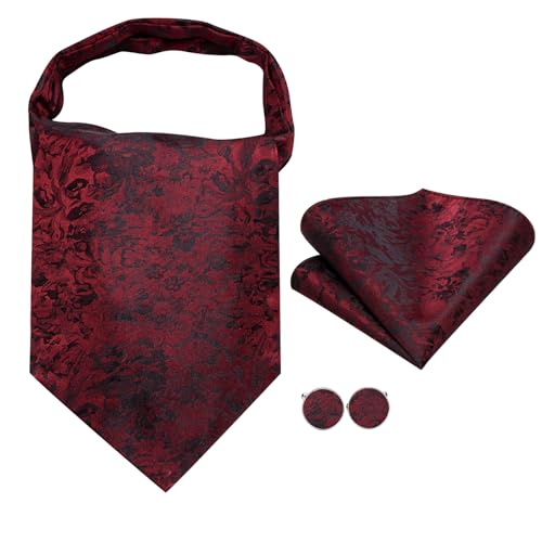Image of Dubulle Paisley Floral Ascot for Men Self Tie Mens Cravat and Pocket Square Cufflinks Wedding