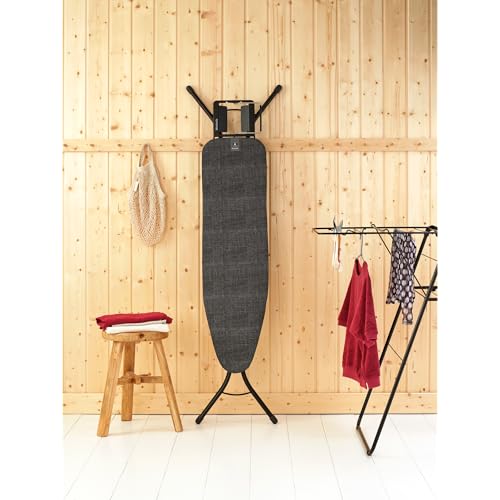 Image of Brabantia Compact Ironing Board with Left /Right Adjustable Steam Iron Rest | Small (Size A) | Fairtrade Denim Black Cover | Adjustable Height (27-38 inch), Easy Fold, Anti-Collapse Lock, Non-Slip Feet