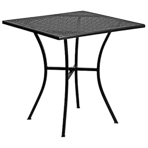 Flash Furniture Oia 28″ Commercial Grade Steel Patio Table, Modern Square Rain Flower Design Outdoor Dining Table, Black