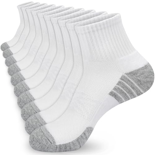 Running Trainer Socks Men,5 Pairs Cushioned Sports Quarter Socks Anti-Blister Cotton Breathable Wicking Ankle Socks for Walking Hiking Running