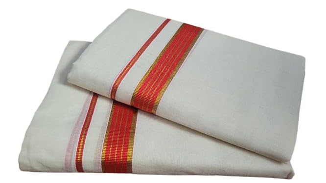 Kerala Kasavu Fancy Budget Single Set Mundu | Length: 2 x 2.80 Meters-image-40