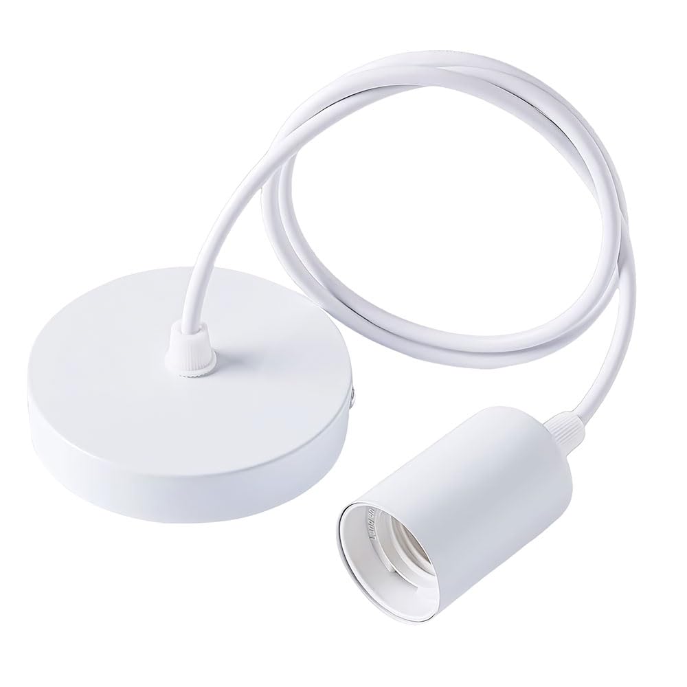 Vaniika Lamp Suspension E27, with 100 cm Pendant Light Cable, White Lamp Holder with Cable Lamp Cable with Socket for Ceiling Lamp, Pendant Lamp, Living Room