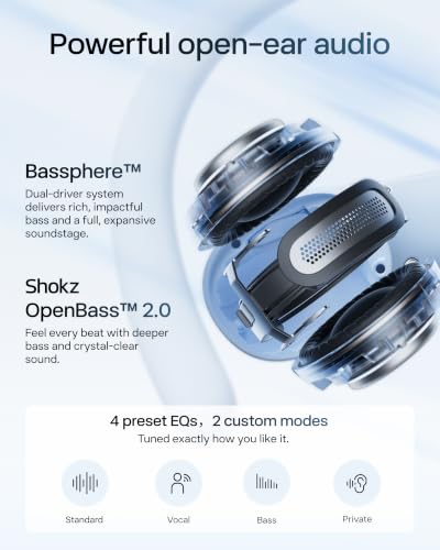 Image of SHOKZ OpenFit Air 2, Open Earbuds, Black, Water Resistant, Secure Earhooks