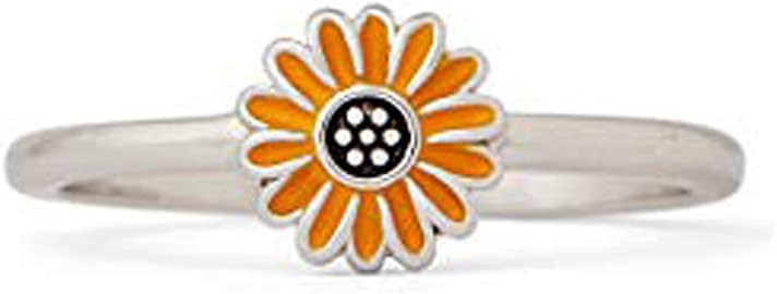 Pura Vida Silver-Plated Enamel Sunflower Ring - Brass Base Band Design