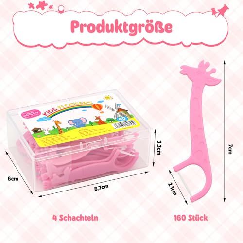 KASURE 160 Stück Zahnseide Sticks Kinder, Dental Floss Kids, Zahnseide Kinder für engen Zahnzwischenräume mit 4 Bunte Griffe in Tierformen, Dental Floss Sticks Zahnpflege (4x40 Stück) – Bild 3