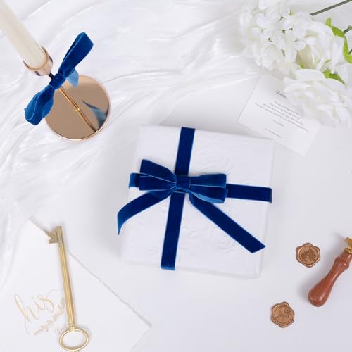 Image of QIANF Vintage Sapphire Blue Velvet Ribbon Christmas Ribbon for Gift Wrapping Crafts Christmas Tree Ornaments Garland Decorations, 5 /8 Inch X 25Yd