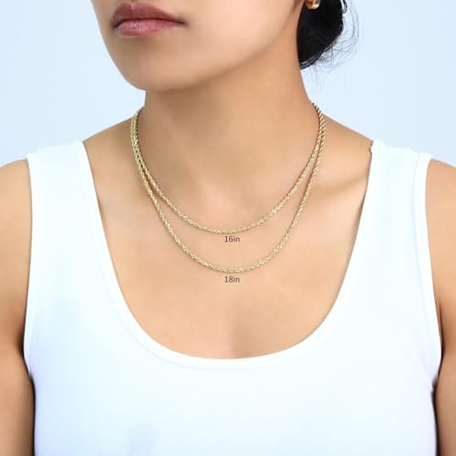 Nuragold 14k Real Yellow Gold 2mm Rope Chain Diamond Cut Necklace (16"-30") Italian Jewelry for Men & Women3