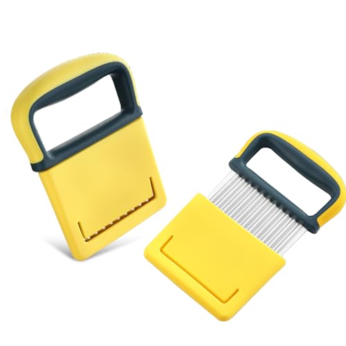 DOETYD Potato Crinkle Cutter Stainless Vegetable Chipper Wavy Knife Slicer (Yellow)