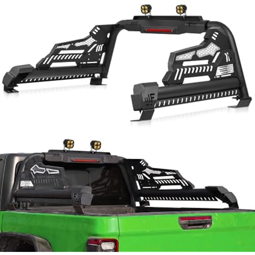 Universal Truck Roll Bar,55-63" Adjustable Carbon Steel Chase Rack Sport Bar with DIY Panels 3rd Brake Light for Tacoma F150 Silverado Ram Tundra Ranger Gladiator