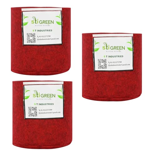 Image of Geo Fabric Grow Bags for Plants 6X6 Inch (Pack of 3) | 400 GSM Heavy Duty UV-Protected Round Maroon Colour Plant Bags for Terrace and Vegetable Gardening | Strong & Reusable|