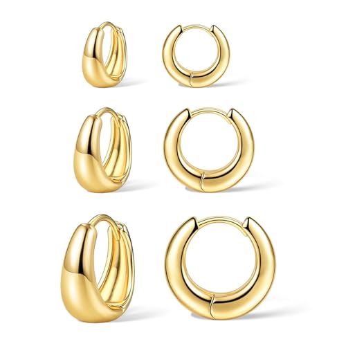 3Pairs Gold Hoop Earrings Set for Women Trendy Chunky Huggie Dainty Earring Jewelry for Women Teens - Image 6