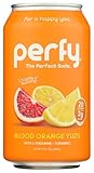 PERFY Soda Superfood Nootropic Soft Drink | All Natural Soft Drink Made With Real Fruit Juice, L-theanine & turmeric | Low Sugar, Low Carb, Gluten Free, Caffeine Free, Keto Soda | 12 Pack (Blood Orange Yuzu)