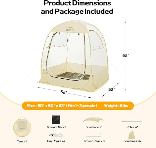 Lenotos Pop Up Sports Tent, Instant Clear Bubble Tent, with Removable Top Cover, Outdoor All Weather Shelter, for Watching Sports, Cheering, Fishing and Camping (50" L x 50" W x 62" H) - image 7