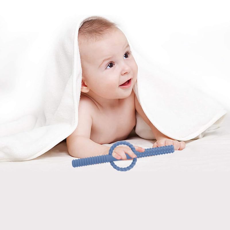 5Pcs Hollow Silicone Chewing Tubes for Boy Girl with Finger Buckles Dual-Texture Softness for Gum Massage and Sensory Stimulation Chewing for Early Development Random Color
