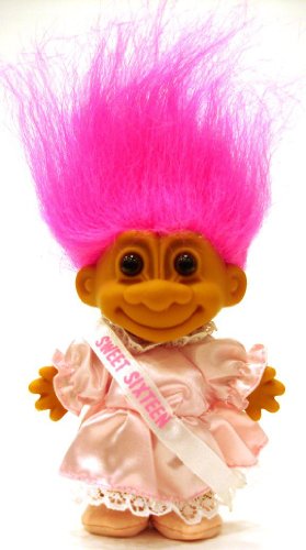 Muñeco Troll My Lucky Sweet Sixteen cabellera rosa miniatura 1