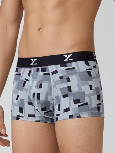 Image of XYXX Men's Shuffle Micromodal Regular Fit Printed Antimicrobial Trunks with No Marks Waistband (Pack of 3)