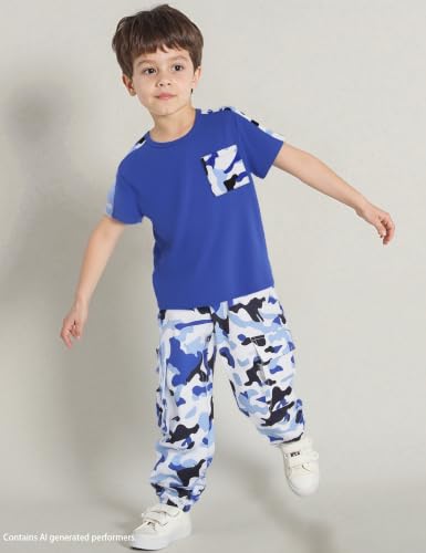 Image of mksodopy Boys Clothes Outfits Set, Camo Cargo Pants and Short Sleeve Pocket Tee 2PC Summer Tracksuit for Kids 5-16Y