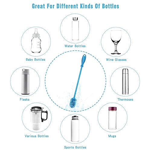 Image of Silicone Bottle Cleaning Brush with Long Handle, Water Bottle Cleaner for Baby Bottles, Hydro Flask, Sports Bottle, Vase, Glassware, Perfect for Smaller Diameter Bottle Openings (Qty 1)