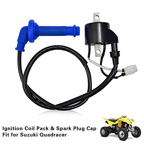 Image of SecosAutoparts Ignition Coil Pack & Spark Plug Cap Compatible with Suzuki Quadracer 450 LTR450 2006-2009 RMZ 450 RM-Z450 L0 L1 K8 K9 2005-2012# 33410-45G00 33510-35G00 33410-35G10 33510-28H00