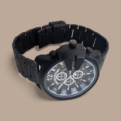 Image of Modern Armor Chronograph Wrist Watch for Men | Heavy Dial Stylish Analog Watch | Premium Black Metal Strap | Available in Black & White Dial inch