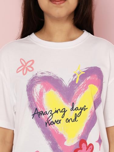Image of Li'l Tomatoes Girls Crop T-Shirt | 100% Cotton | Graphic Printed Casual Top | Soft & Breathable Summer Wear | 9-16 Years