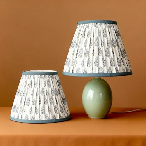 Boomkin Pleated Lamp Shades Set of 2 5 Top x 9 Bottom x 6.4 Slant Chandelier Shades Block Print Floral Scallop Lampshades for Vintage Cottagecore Table Bedroom Home Decor (Blue Floral)