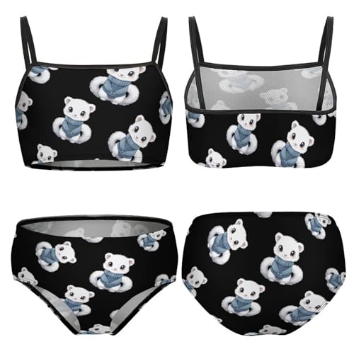 White Mink Girls Bikini Swimsuit Two Piece Bathing Suit Beach Swimwear3