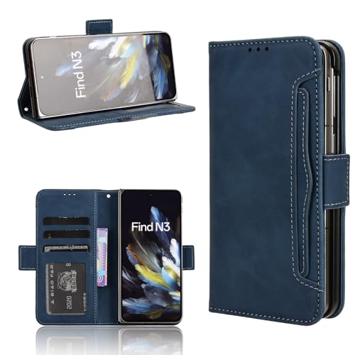 Magnetic Flip Cover Leather Case Compatible with OnePlus Open 1+Open Phone Cover Solid Color Multi-Card Slot Simplicity Scratch 
