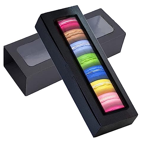 GUIFIER 30 Pack Kraft Macaron Boxes with Window Small Macaron Containers for 5 to 7 Macarons Bakery Packaging Box Cookie Boxes Pastry Boxes for Gift Giving Truffles Desserts Muffins Cupcake(Black)