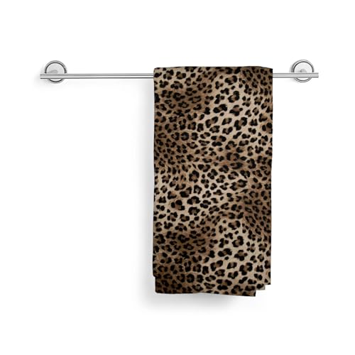 Image of Brown Leopard Print Kitchen Towels Cheetah Print Decor Animal Skin Print Cheetah Dish Towels, 16x24 Inch Farmhouse Holiday Decoration Absorbent Hand Towels for Kitchen Drying Set of 2