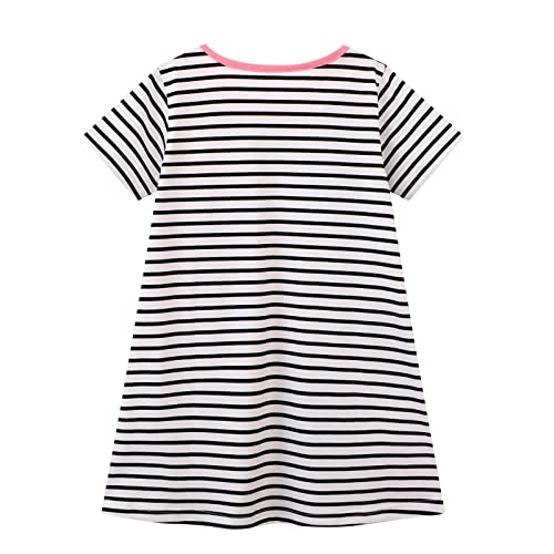 Image of HILEELANG Toddler Girls Short Sleeve Dress Easter Cotton Casual Summer Appliques Shirt Jersey Dresses